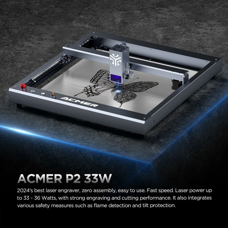 ACMER P2 33Wレーザーエグレーバー切削機,木のデスクトップレーザーエグレーバーとカッター 高速30000mm/min