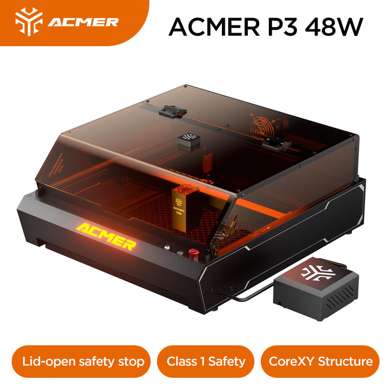 ACMER P3 48Wレーザーエグレーバー,0.01mm 精密二極子レーザー切断器 木の金属と暗い不透明なアクリル